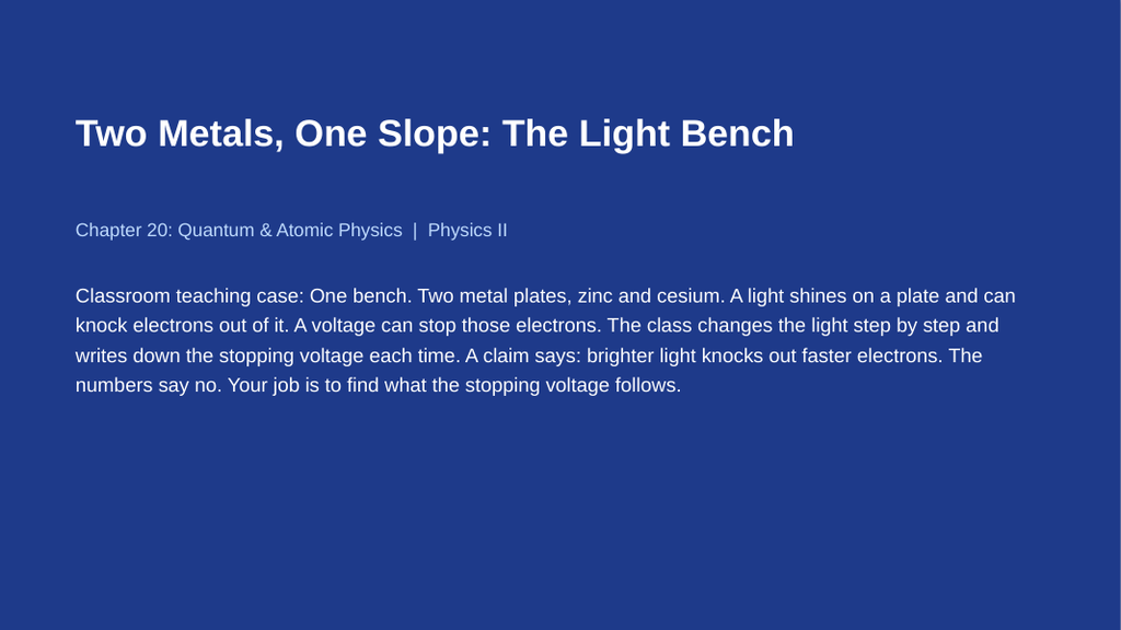 Quantum & Atomic Physics Scaffolded Phenomena-Based Lesson: Two Metals, One Slope: The Light Bench Presentation sample page