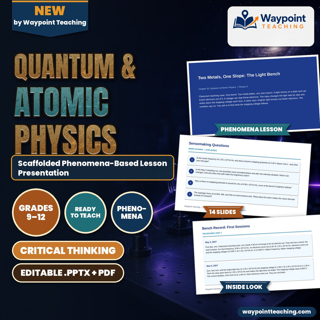 Quantum & Atomic Physics Scaffolded Phenomena-Based Lesson: Two Metals, One Slope: The Light Bench Presentation cover