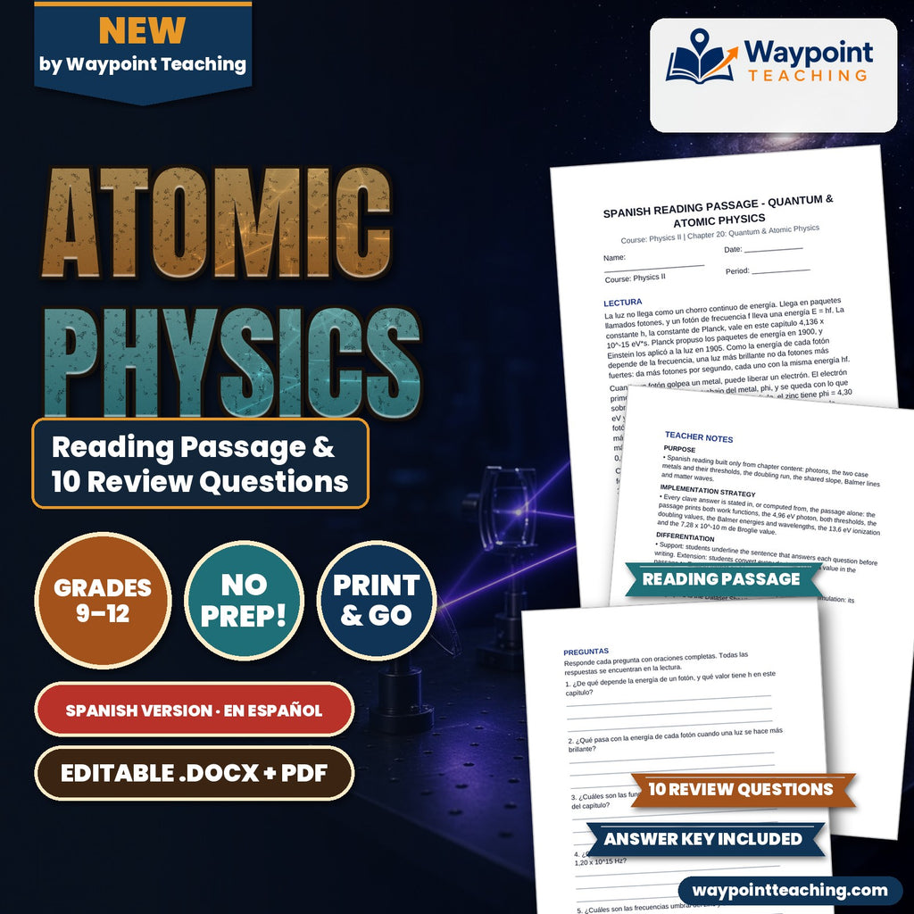 Quantum & Atomic Physics Spanish Reading Passage & Comprehension Questions cover