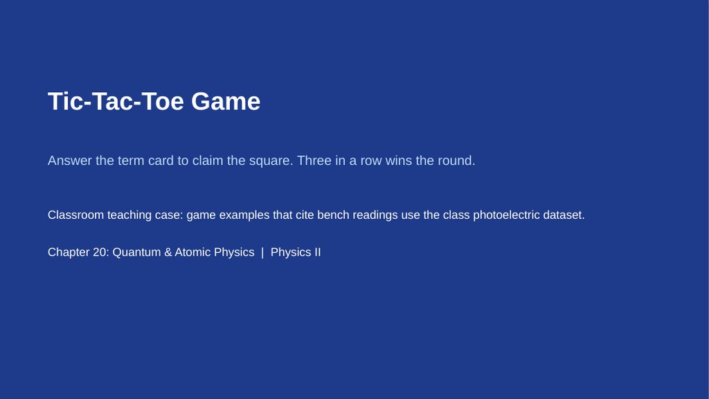 Quantum & Atomic Physics Tic-Tac-Toe Review Game sample page