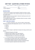 Quantum & Atomic Physics Unit Test sample page