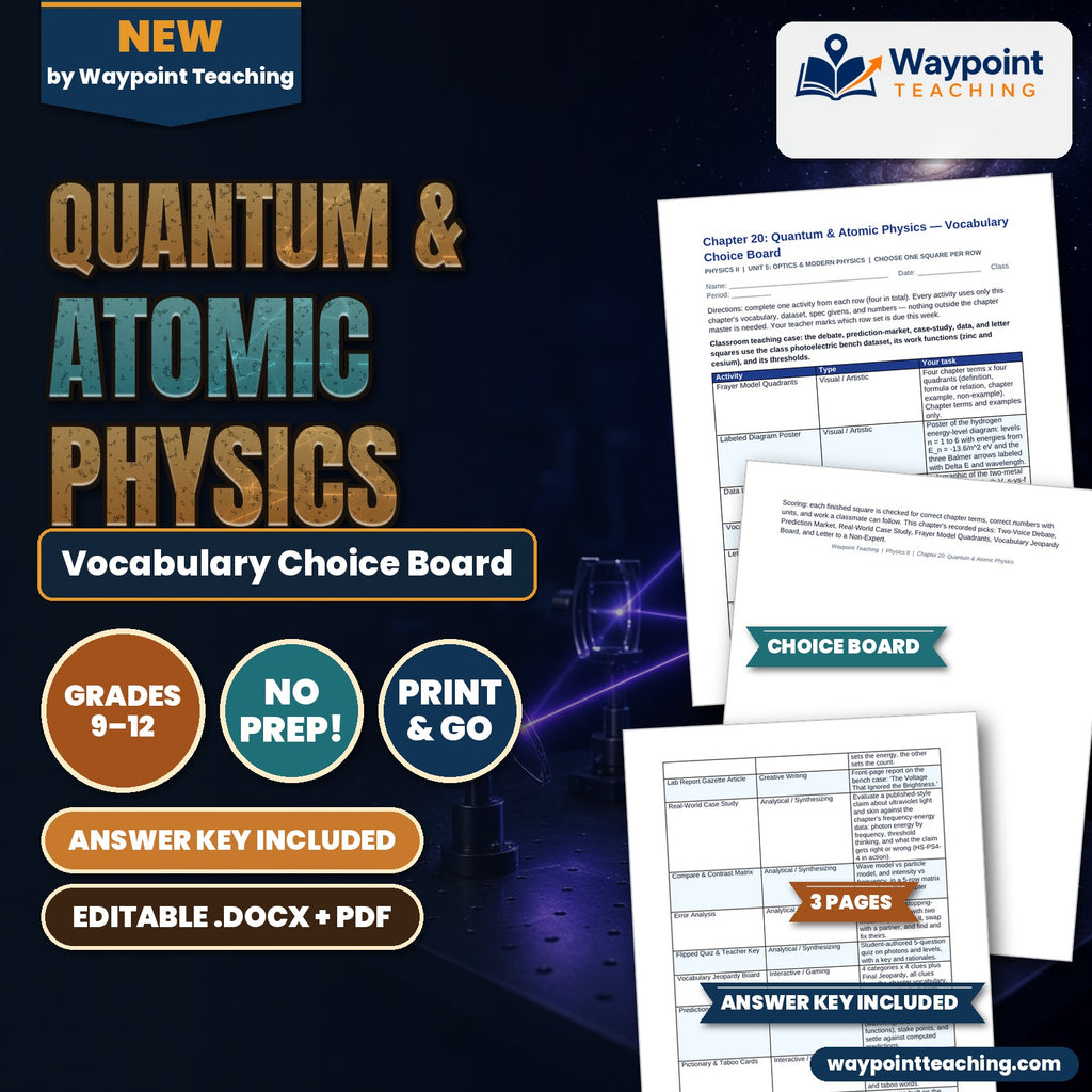 Quantum & Atomic Physics Vocabulary Choice Board cover