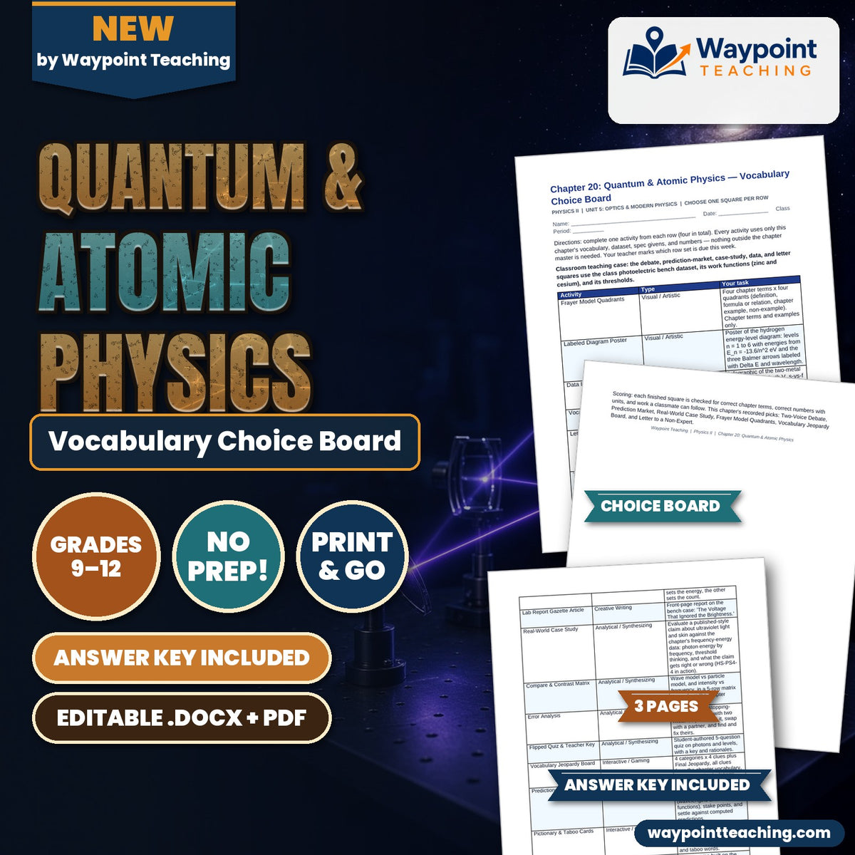 Quantum & Atomic Physics Vocabulary Choice Board cover