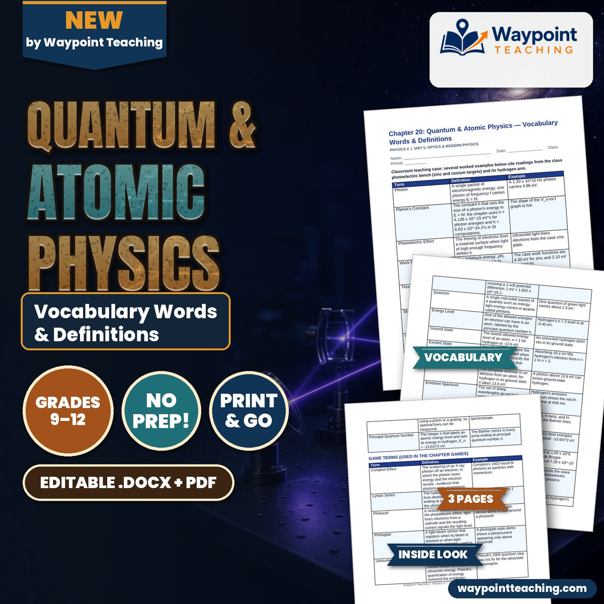 Quantum & Atomic Physics Vocabulary Words & Definitions cover