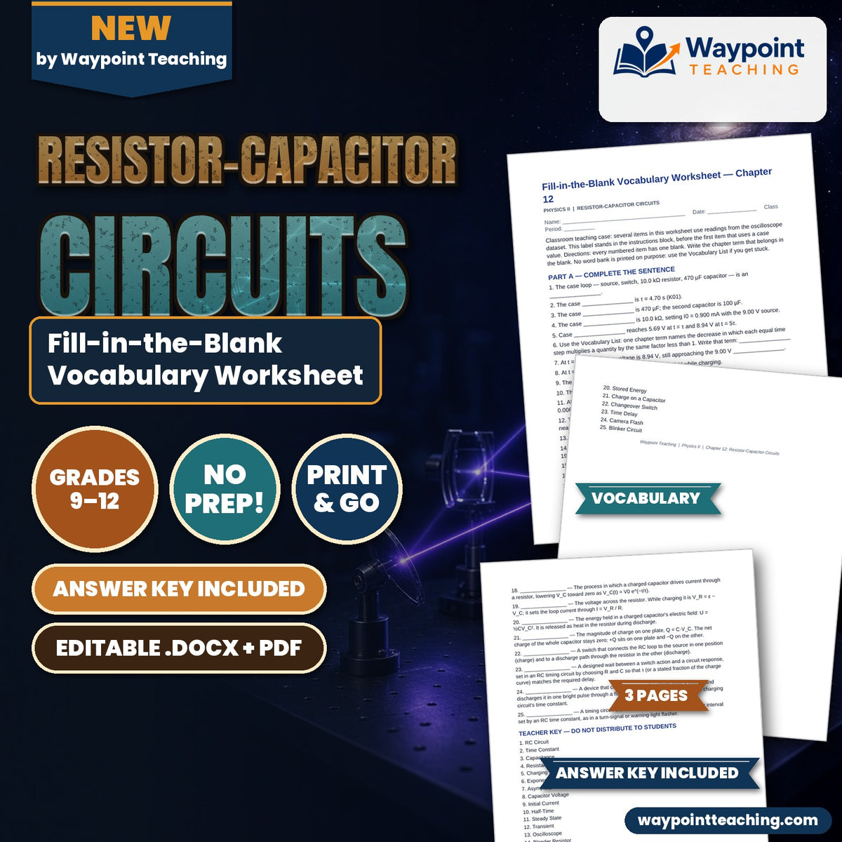 Resistor-Capacitor Circuits Fill-in-the-Blank Vocabulary Worksheet cover