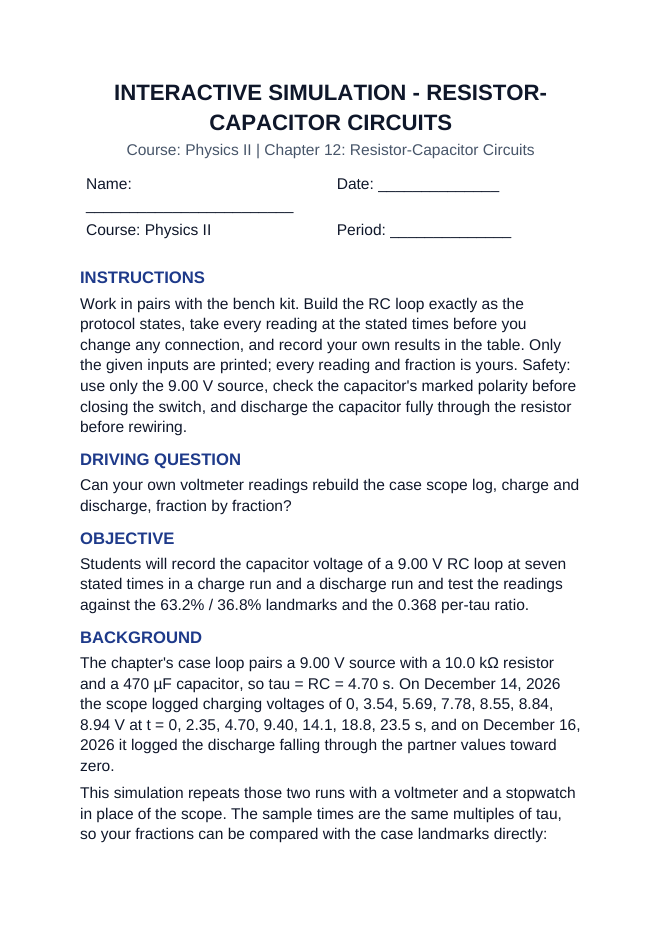 Resistor-Capacitor Circuits Interactive Simulation sample page