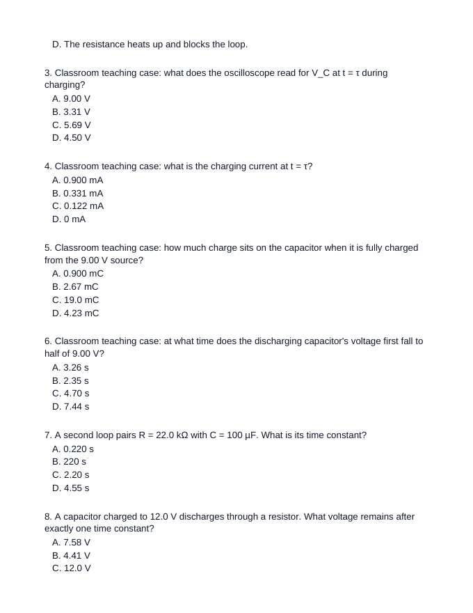 Resistor-Capacitor Circuits Lesson Quiz sample page