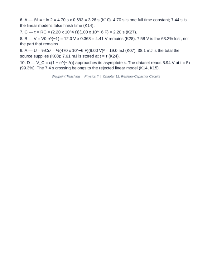 Resistor-Capacitor Circuits Lesson Quiz sample page