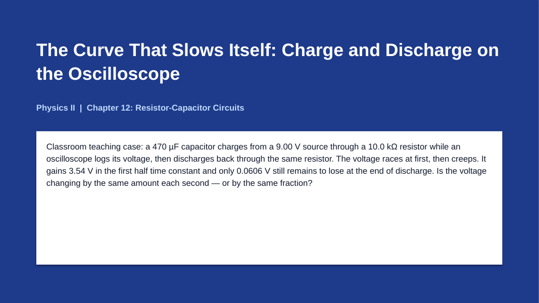 Resistor-Capacitor Circuits Phenomena-Based Lesson: The Curve That Slows Itself: Charge and Discharge on the Oscilloscope Presentation sample page