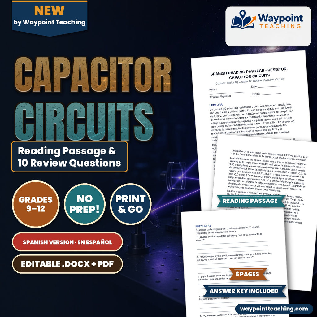 Resistor-Capacitor Circuits Spanish Reading Passage & Comprehension Questions cover