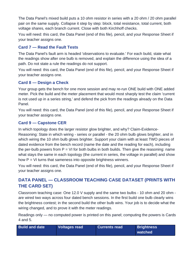 Series & Parallel Circuits CER Task Cards sample page