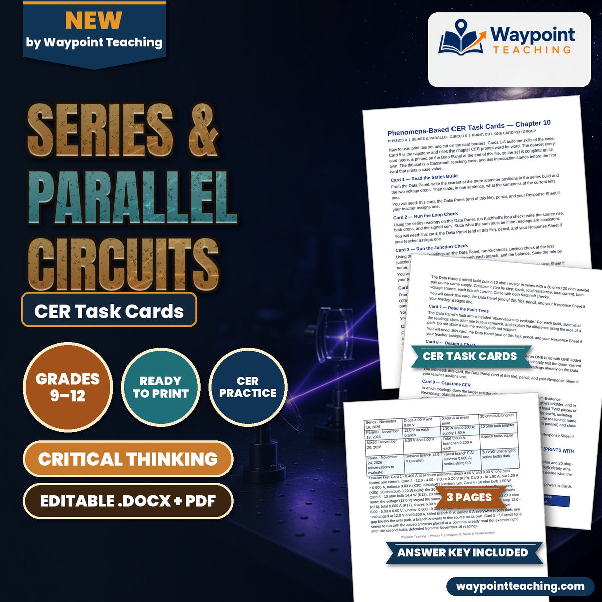 Series & Parallel Circuits CER Task Cards cover