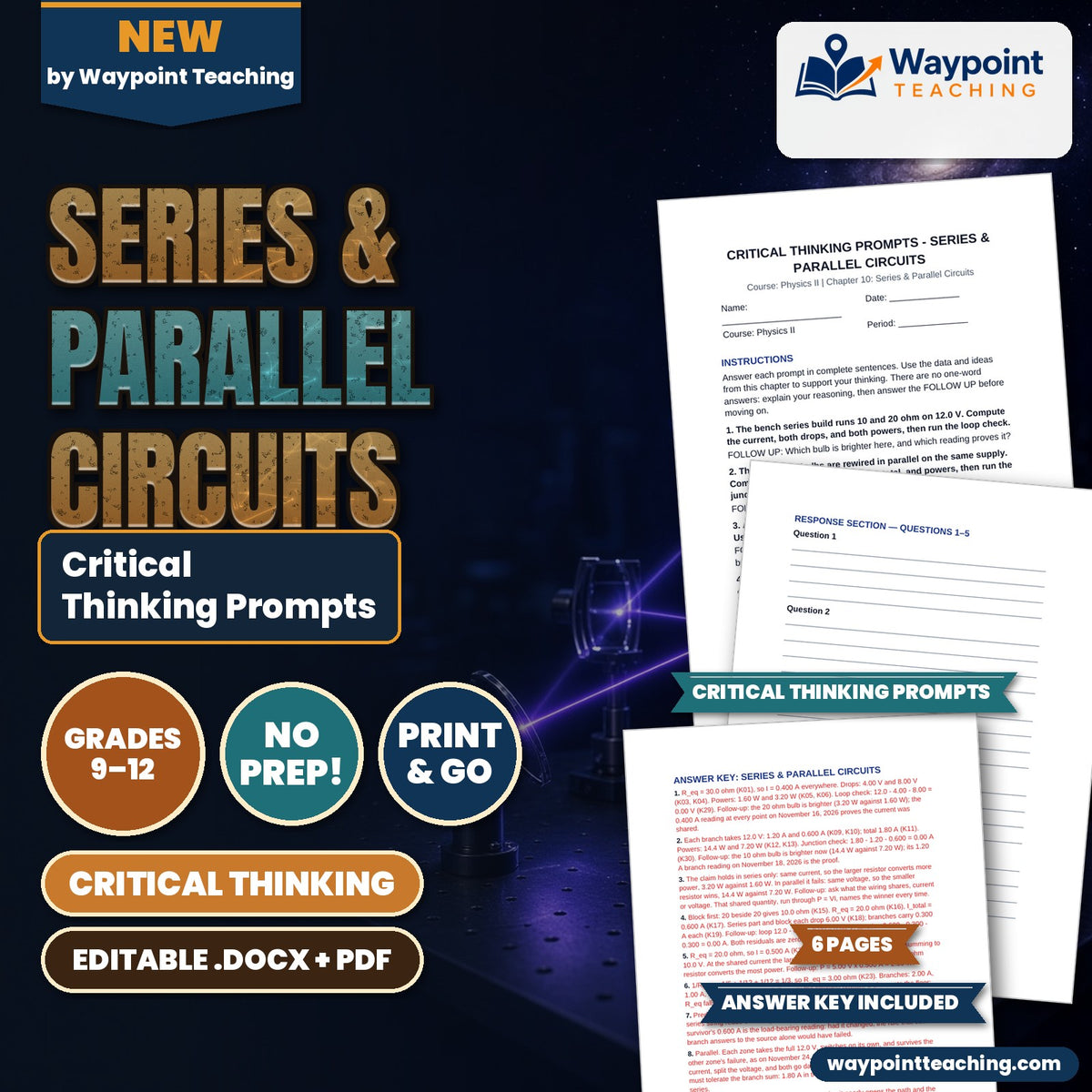 Series & Parallel Circuits Critical Thinking Prompts cover