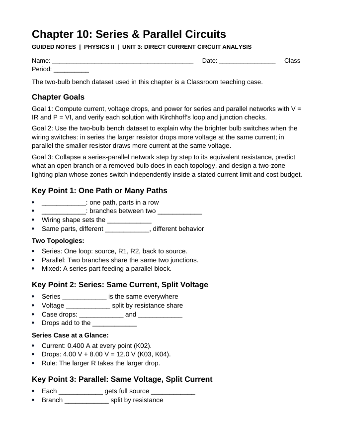 Series & Parallel Circuits Guided Notes sample page
