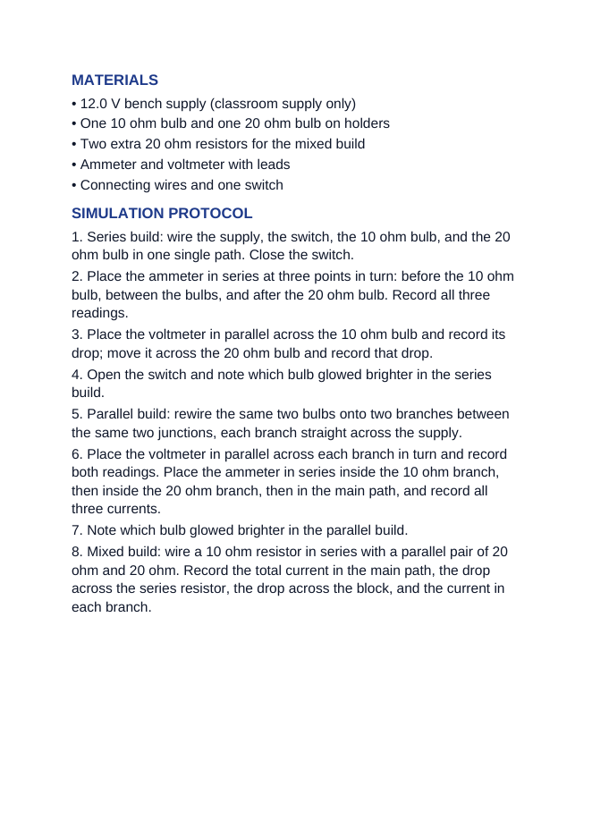 Series & Parallel Circuits Interactive Simulation sample page