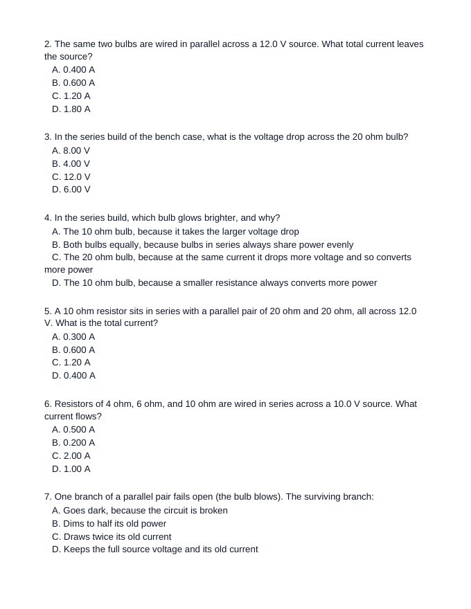 Series & Parallel Circuits Lesson Quiz sample page