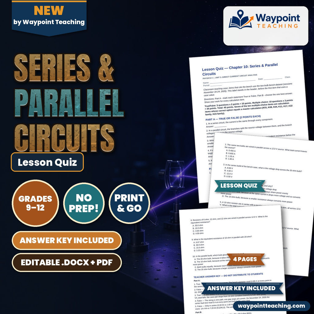 Series & Parallel Circuits Lesson Quiz cover