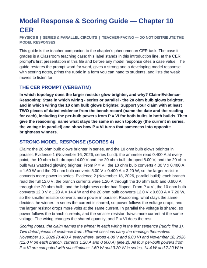 Series & Parallel Circuits Model Response & Scoring Guide sample page