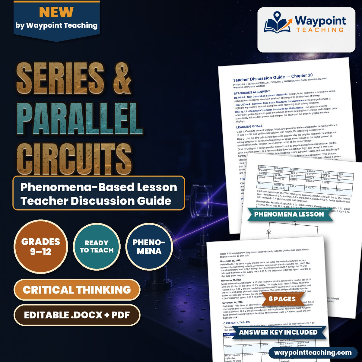 Series & Parallel Circuits Phenomena-Based Lesson: Same Two Bulbs, Two Wirings, Opposite Winner Teacher Discussion Guide cover