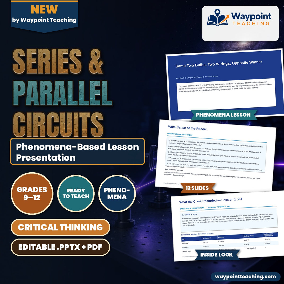 Series & Parallel Circuits Phenomena-Based Lesson: Same Two Bulbs, Two Wirings, Opposite Winner Presentation cover