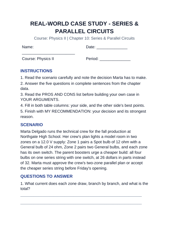Series & Parallel Circuits Real-World Case Study sample page