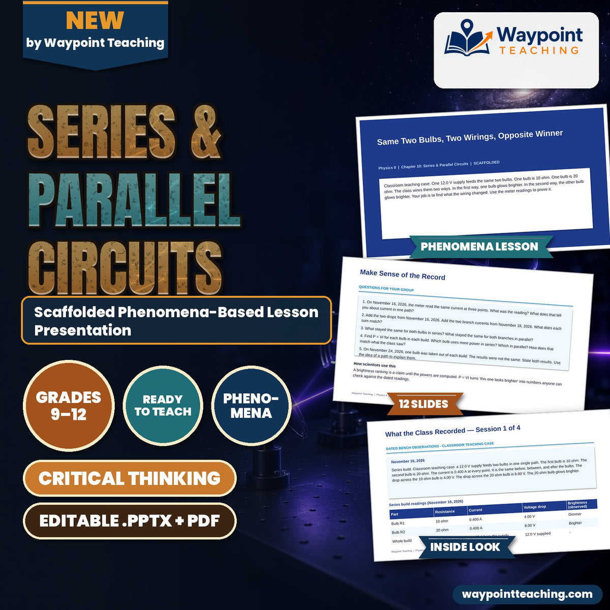 Series & Parallel Circuits Scaffolded Phenomena-Based Lesson: Same Two Bulbs, Two Wirings, Opposite Winner Presentation cover