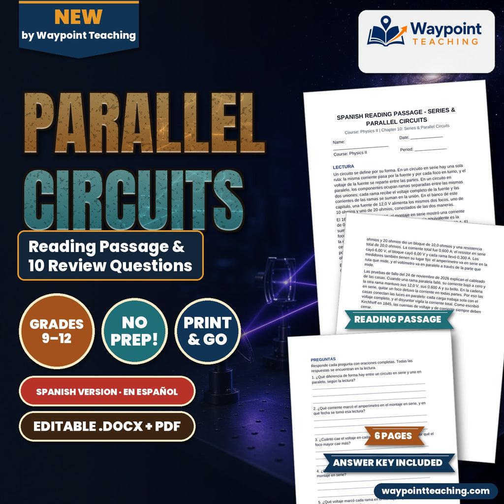 Series & Parallel Circuits Spanish Reading Passage & Comprehension Questions cover