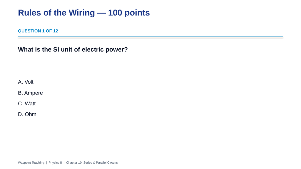 Series & Parallel Circuits Trivia Board Game sample page