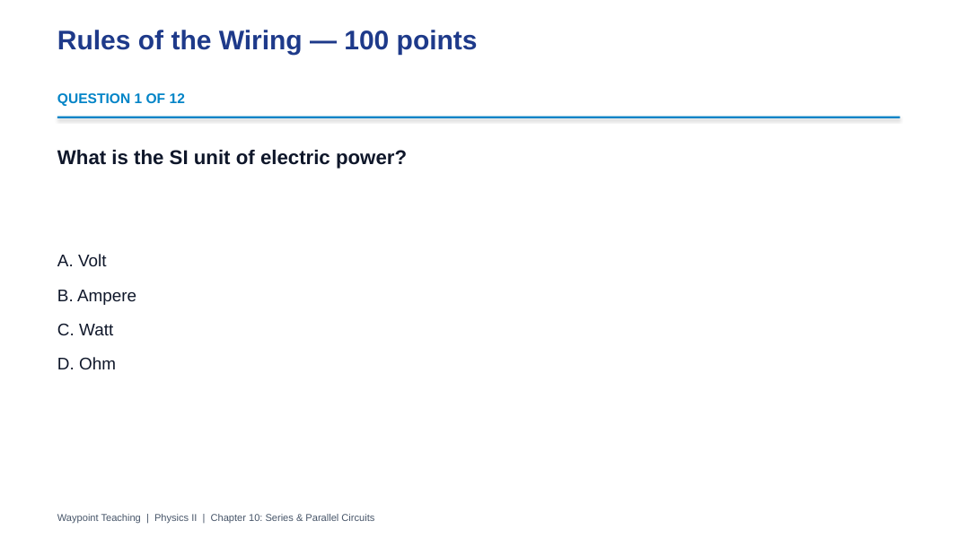 Series & Parallel Circuits Trivia Board Game sample page