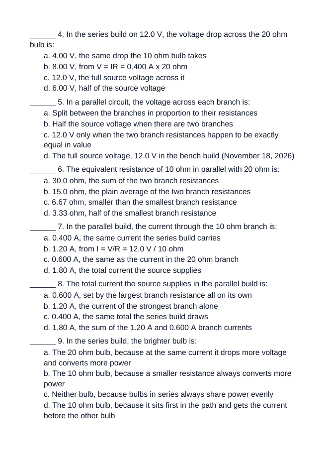 Series & Parallel Circuits Unit Test sample page