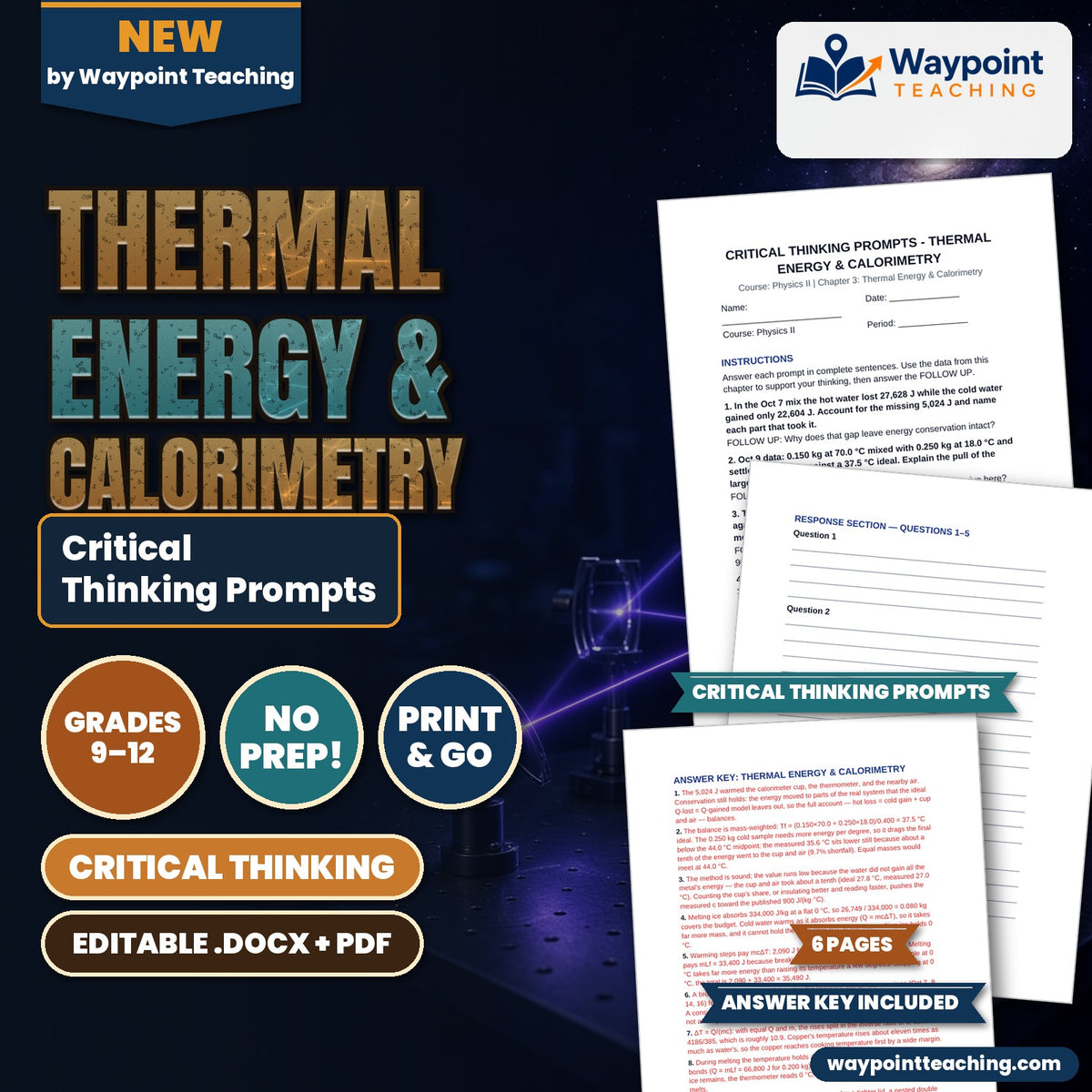 Thermal Energy & Calorimetry Critical Thinking Prompts cover
