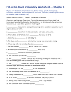 Thermal Energy & Calorimetry Fill-in-the-Blank Vocabulary Worksheet sample page