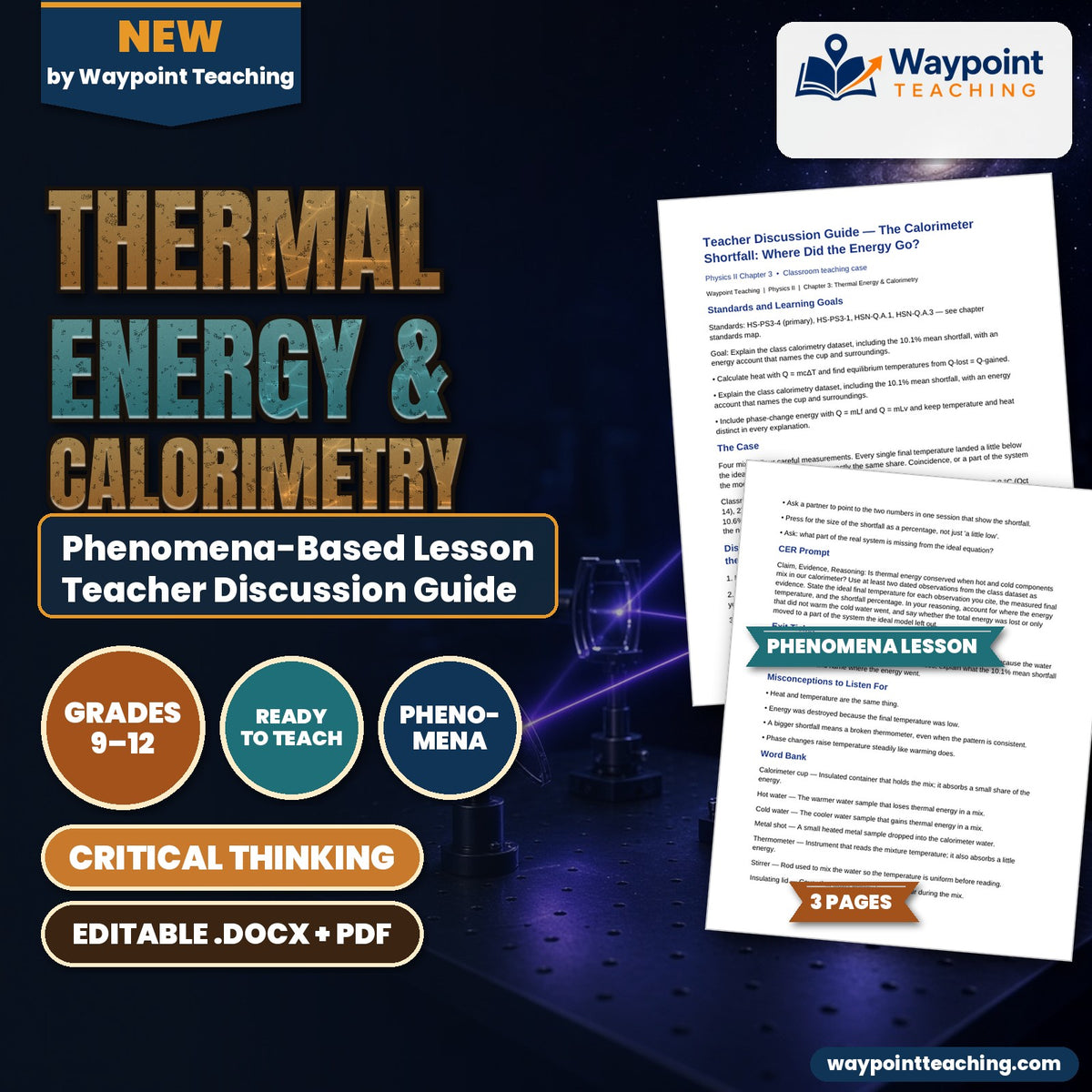 Thermal Energy & Calorimetry Phenomena-Based Lesson: The Calorimeter Shortfall: Where Did the Energy Go? Teacher Discussion Guide cover