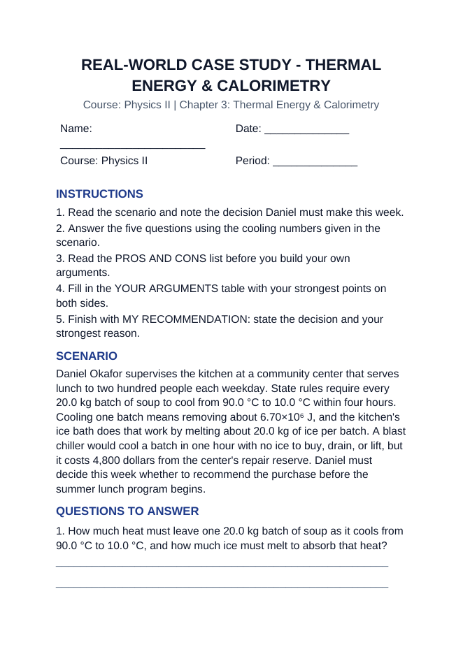 Thermal Energy & Calorimetry Real-World Case Study sample page