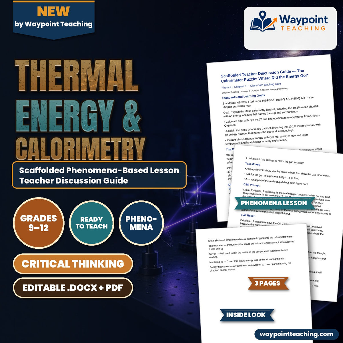Thermal Energy & Calorimetry Scaffolded Phenomena-Based Lesson: The Calorimeter Puzzle: Where Did the Energy Go? Teacher Discussion Guide cover