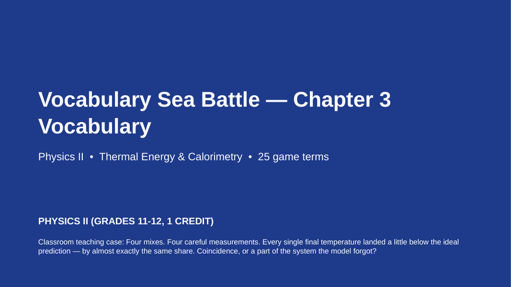 Thermal Energy & Calorimetry Sea Battle Review Game sample page