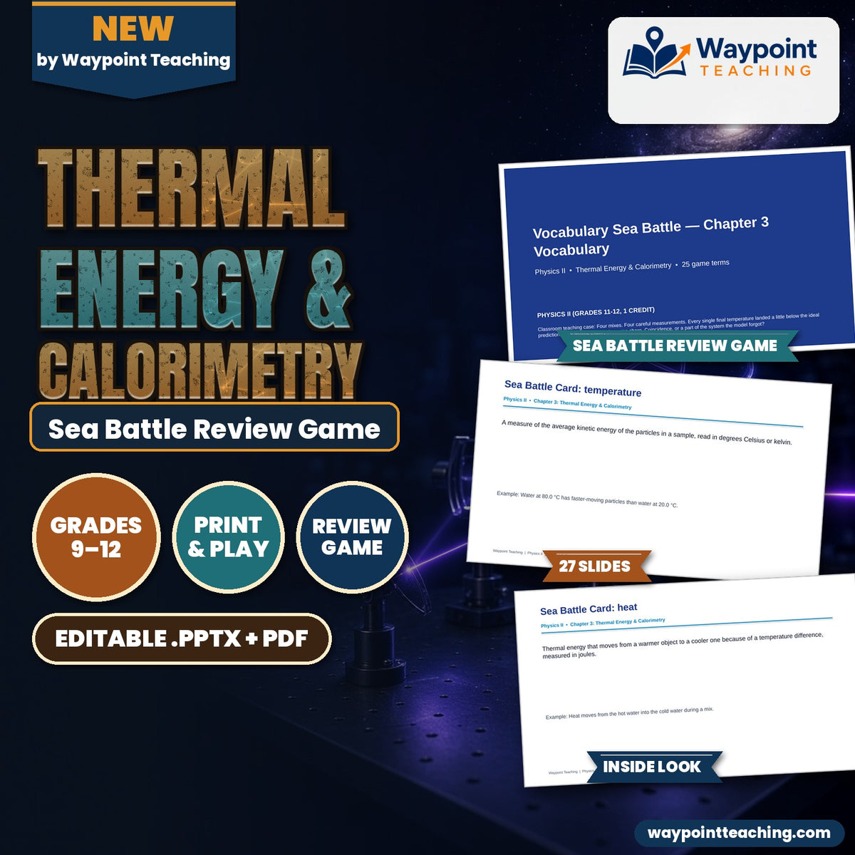 Thermal Energy & Calorimetry Sea Battle Review Game cover