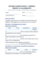 Thermal Energy & Calorimetry Spanish Guided Notes sample page