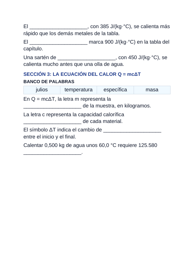 Thermal Energy & Calorimetry Spanish Guided Notes sample page