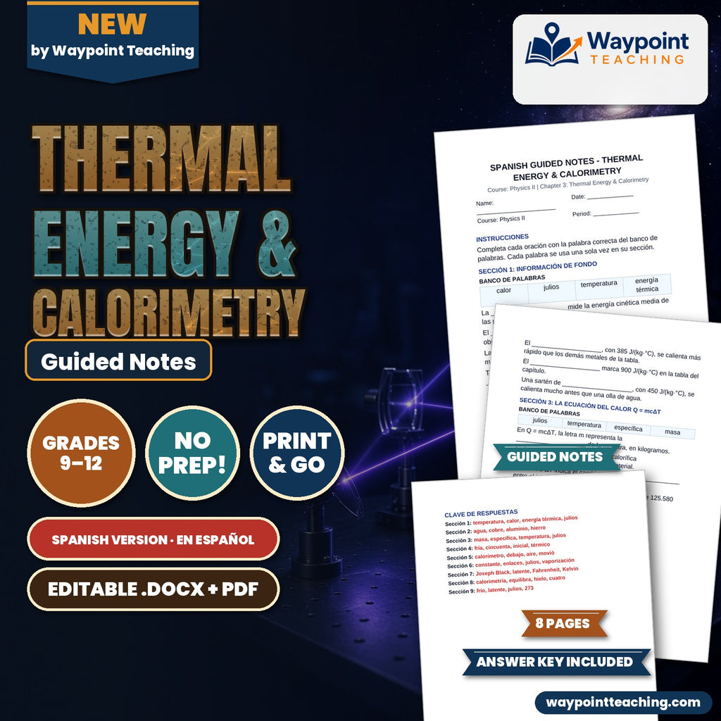 Thermal Energy & Calorimetry Spanish Guided Notes cover