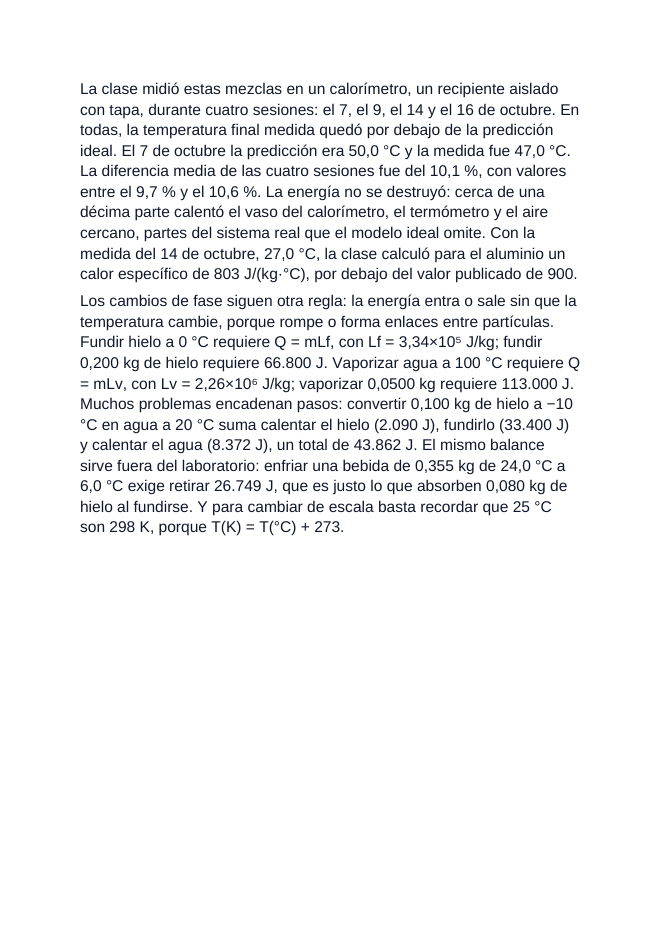 Thermal Energy & Calorimetry Spanish Reading Passage & Comprehension Questions sample page