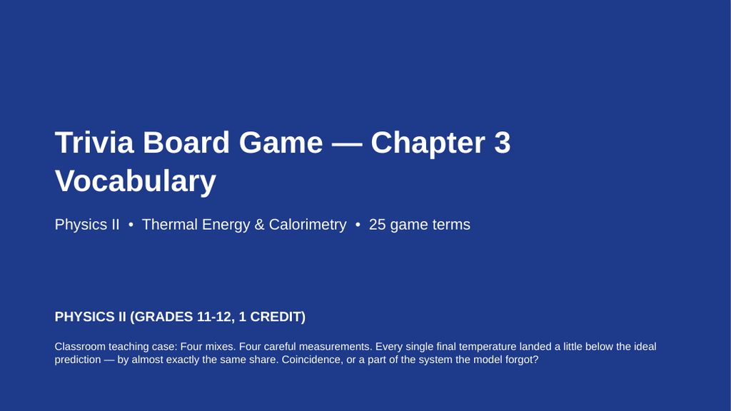 Thermal Energy & Calorimetry Trivia Board Game sample page