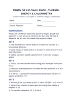 Thermal Energy & Calorimetry Truth or Lie Challenge sample page