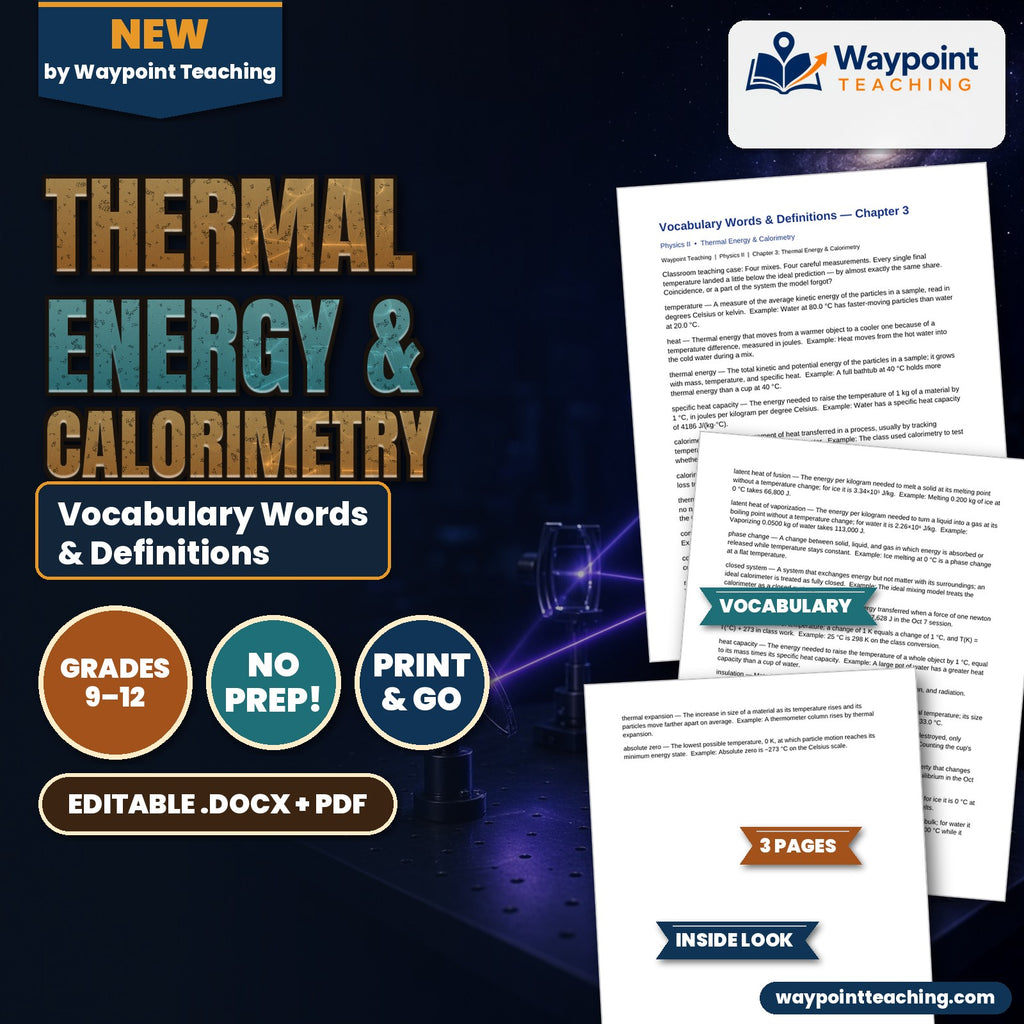 Thermal Energy & Calorimetry Vocabulary Words & Definitions cover