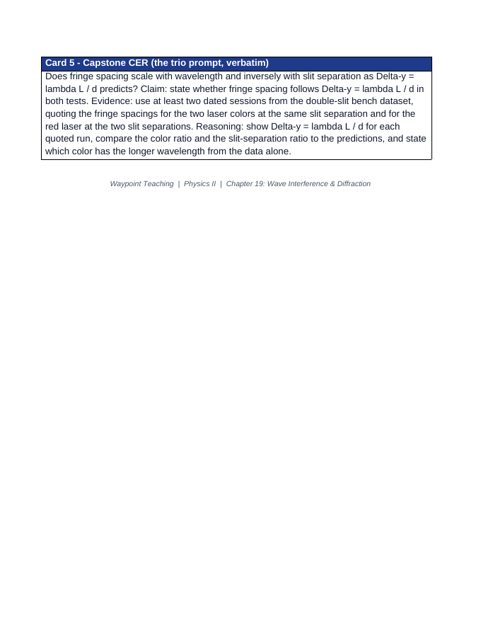 Wave Interference & Diffraction CER Task Cards sample page