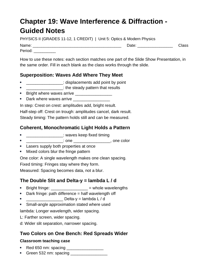 Wave Interference & Diffraction Guided Notes sample page