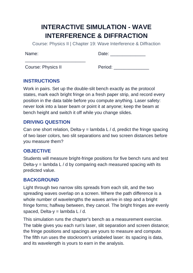 Wave Interference & Diffraction Interactive Simulation sample page
