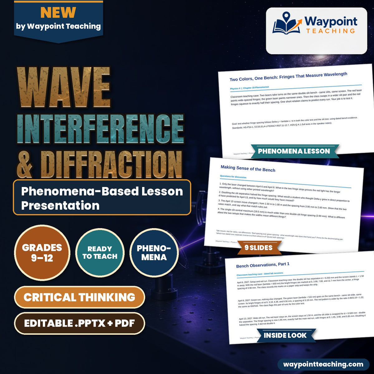 Wave Interference & Diffraction Phenomena-Based Lesson: Two Colors, One Bench: Fringes That Measure Wavelength Presentation cover