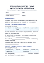 Wave Interference & Diffraction Spanish Guided Notes sample page