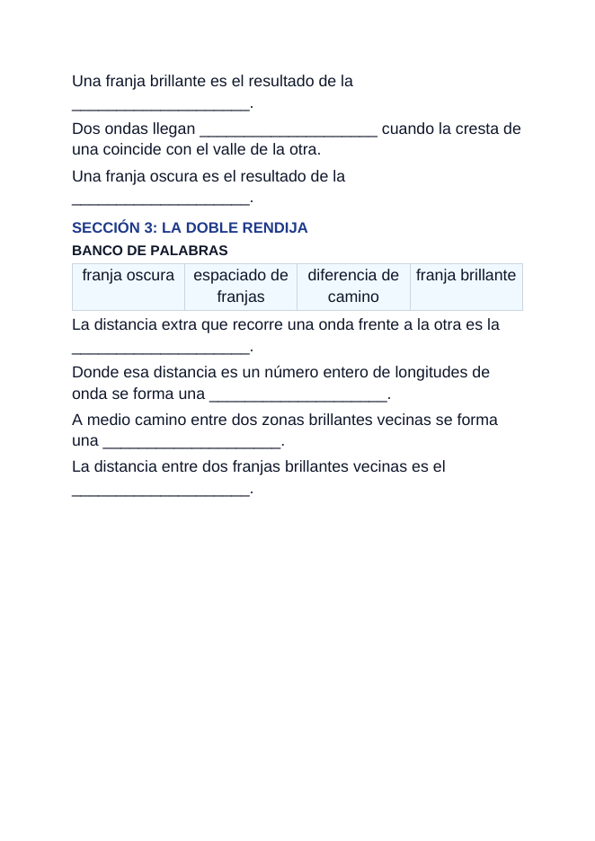 Wave Interference & Diffraction Spanish Guided Notes sample page